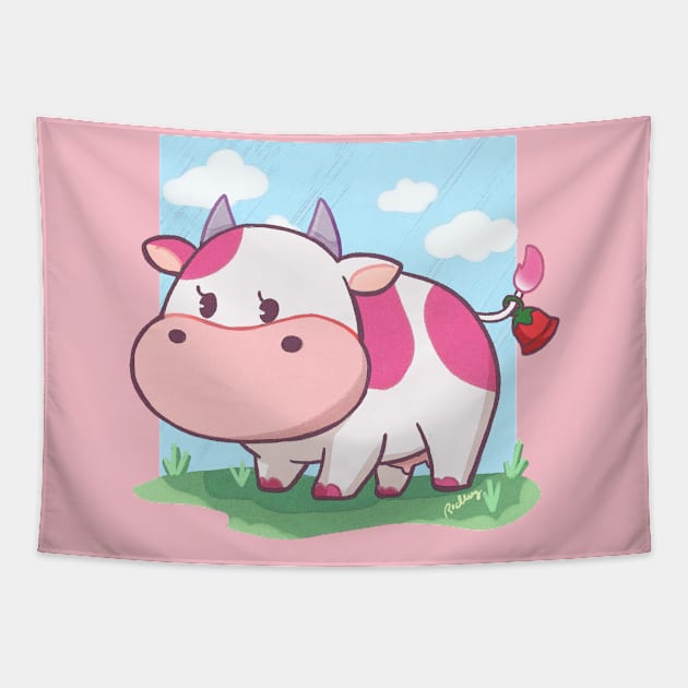 Strawberry Cow Tapestry by Art By Ridley