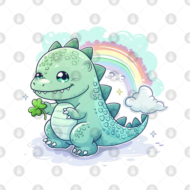 Cute Godzilla happy mood in kawaii cartoon style with rainbow by MilkyBerry