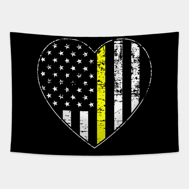 Thin Gold Line Distressed American Flag Heart Tapestry by YouthfulGeezer