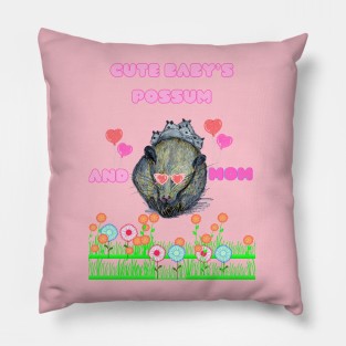 Cute baby possums with mom Pillow