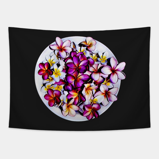 Frangipani blooms in a bowl Tapestry by FlossOrFi