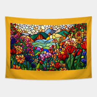 Stained Glass Colorful Mountain Flowers Tapestry