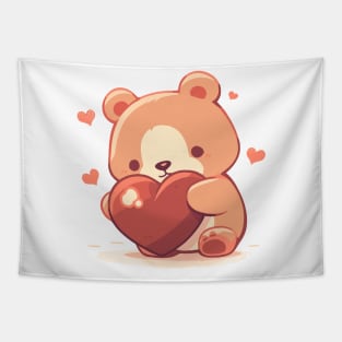 Cute bear in love holding a heart Tapestry