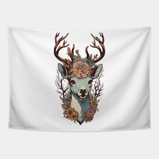 Deer Head Floral Design Tapestry