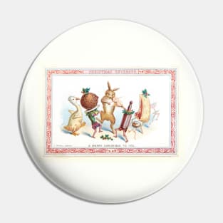 Vintage Victorian Christmas Card - Dancing Animals & Food Pin
