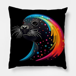 Seal Lover Colorful Rainbow Wave Animals Black Pillow