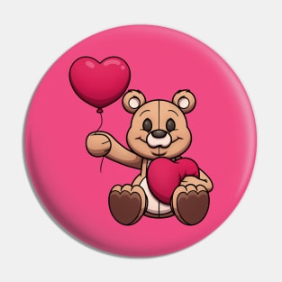 Cute Teddy Bear With Balloon And Heart Pin