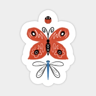 Butterfly Ladybug Dragonfly Pattern Design Orange Blue Magnet