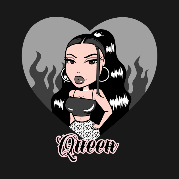 Queen Girl Doll Light Black v2 Heart by Just In Tee Shirts