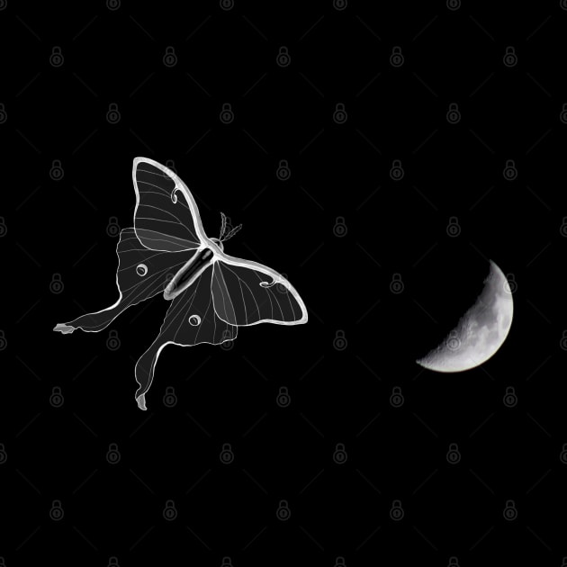 Luna Moth Flying to the Moon by Earthy Fauna & Flora