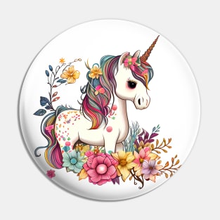 Cute Floral Unicorn Pin