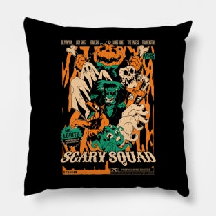 Scary Squad // Funny Parody Movie Poster // Frankenstein Ghost Pumpkinhead Halloween Pillow