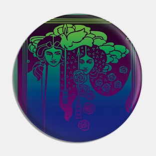 Art Nouveau Ladies (blue on purple) Pin