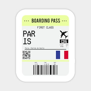 Boarding Pass Paris Flight Ticket Magnet