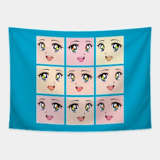 Kawaii Anime Girl Grid Tapestry