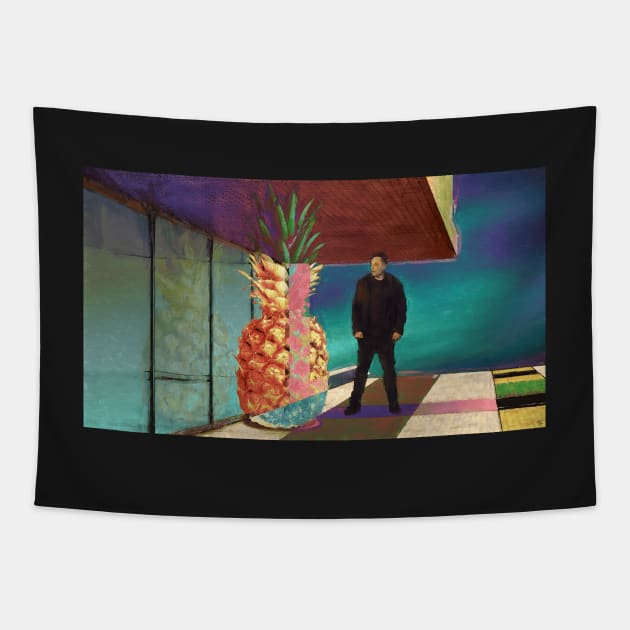 Elon, surprised by the appearance of a psychedelic pineapple Tapestry by pxdg