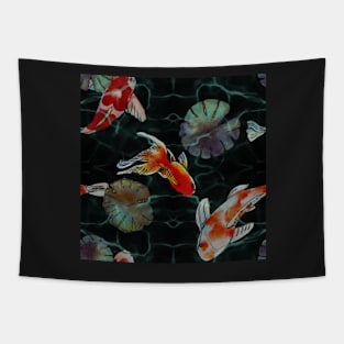 Black Koi Fish Greenery Tapestry