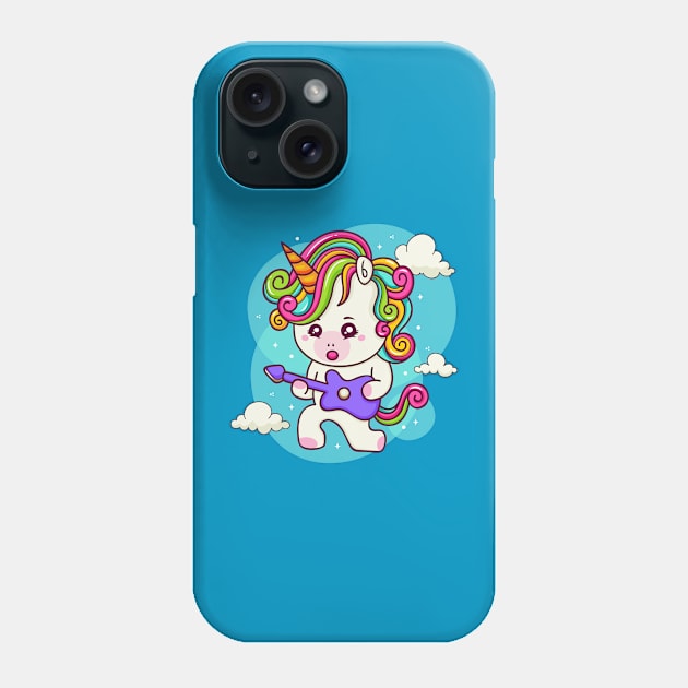 Unicorn with electric guitar in the sky Phone Case by Thumthumlam