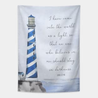 Lighthouse Watercolor Bible Verse Tapestry