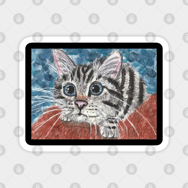 Cute Tabby cat watercolor painting Magnet by SamsArtworks