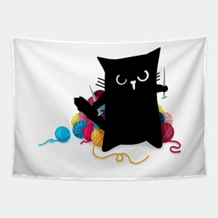 Black Cat Defending Yarn Stash Tapestry