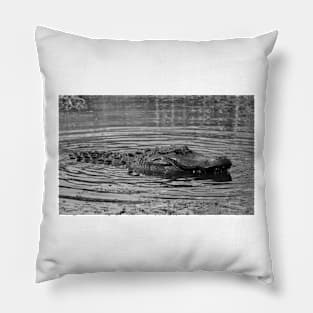 Gator In Black And White Pillow