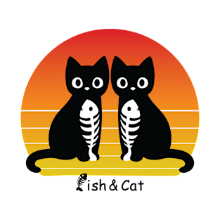 Fish & Cat with Sunset T-Shirt