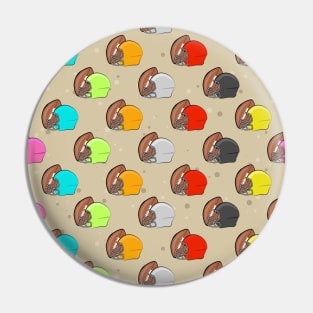 American Football - Colorful Helmets and Ball Pattern on Brown Background Pin