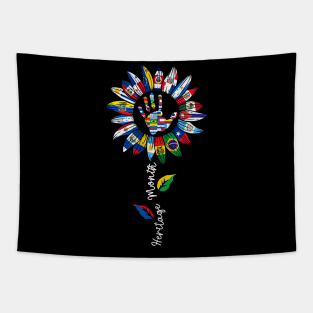 All Countries Flags Sunflower Hispanic Heritage Month Tapestry