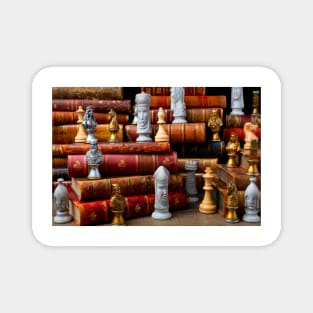 Old Books And Chess Men Magnet