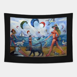 Busy beach Tapestry