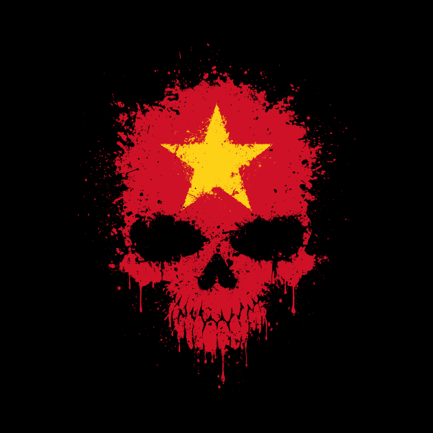 Chaotic Vietnamese Flag Splatter Skull by jeffbartels
