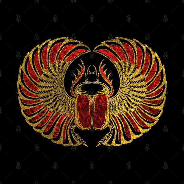 Egyptian Scarab Beetle - Gold and red  metallic by Nartissima