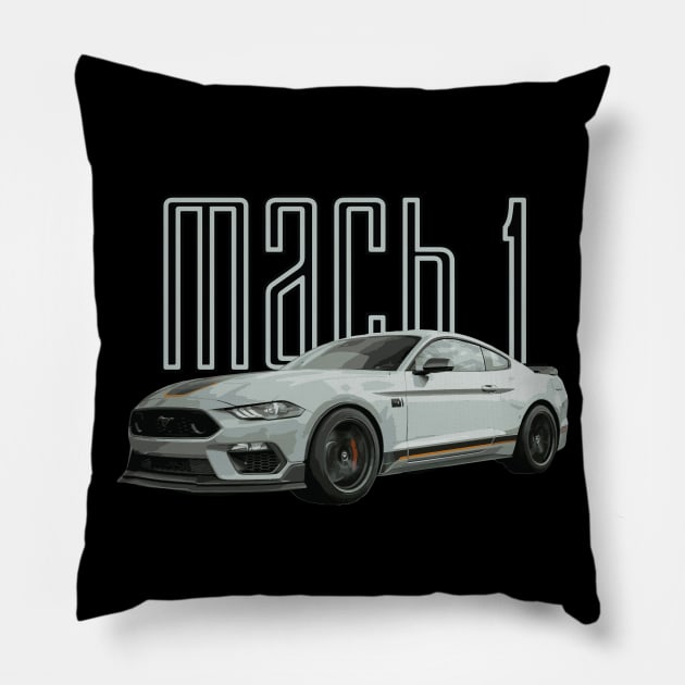 MACH 1 Mustang GT 5.0L V8 Performance Car Fighter Jet Gray Pillow by cowtown_cowboy