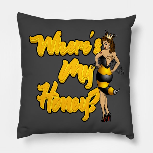 Where's My Honey? - Queen Bee Pillow by Amanda Lucas