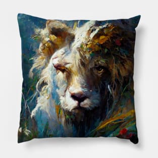 Majestic lion infront of watefalls Pillow