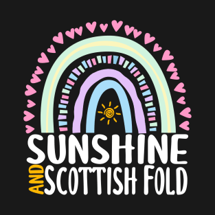 Sunshine and Scottish Fold Cute Rainbow Gift for Womens Kids Girls T-Shirt