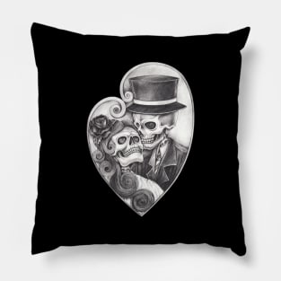 Skeleton in love couple wedding. Pillow