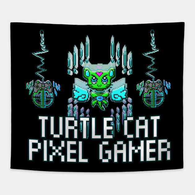 Turtle Cat Pixel Gamer Cute 2d Pixel 3d Graphic Art