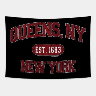 Queens NY Arch Distress Basic Retro Print Tapestry