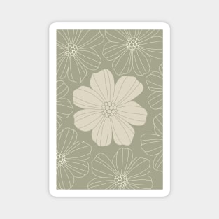 Marsh Mallow Doodle Flower Beige and Sage Green Magnet