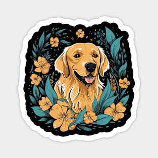 A Golden Retriever surrounded with Lilies, illustration Magnet