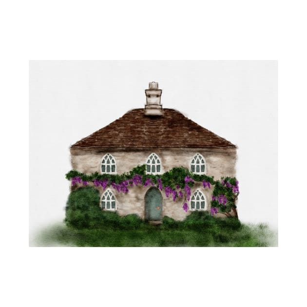 Cotswold Cottage Watercolor Chocolate Box Spring Stone Cottage by penandbea