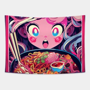 Cute Anime Girl |  Ramen Noodles | Hentaii Chibi Kawaii Design Tapestry