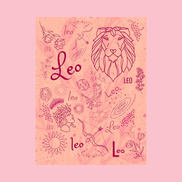 Leo Vintage Pink Zodiac Sign - Astrology Decor by NihaCollection