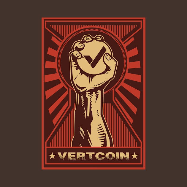 Vertcoin: Propaganda style triumphant fist clutching a Vertcoin by DesignbyDarryl