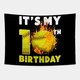 Funny It's My 10th Birthday 10 Years Old Softball Ball Boys Tapestry