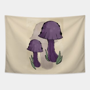 Dark Purple Cottagecore Mushrooms, Classy Portrait Style Tapestry