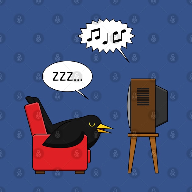 Blackbird Sleeping in Front of the TV Comic by BirdAtWork