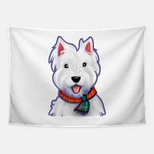 Cute West Highland White Terrier Drawing Tapestry